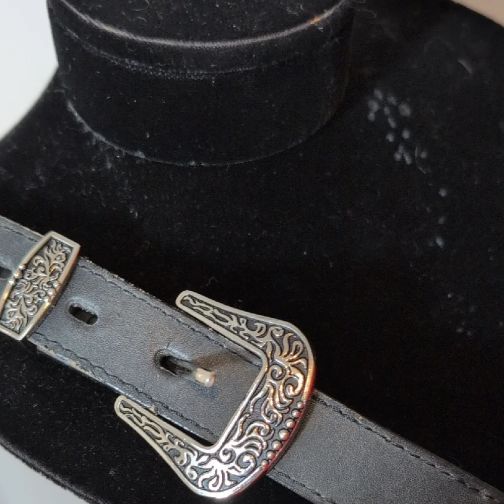 Black Leather Belt with Silver Buckle